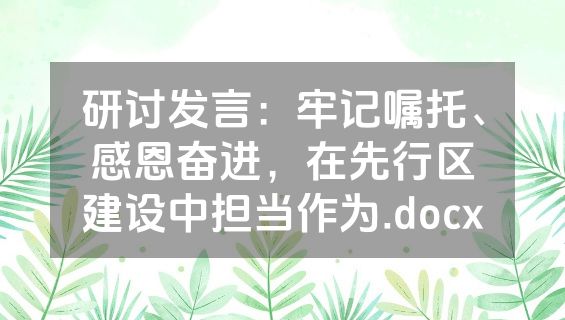 研讨发言：牢记嘱托、感恩奋进，在先行区建设中担当作为.docx