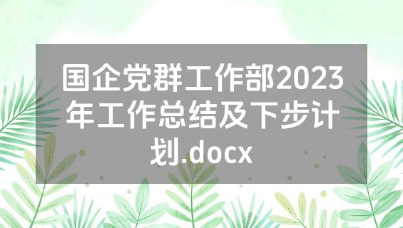 国企党群工作部2023年工作总结及下步计划.docx