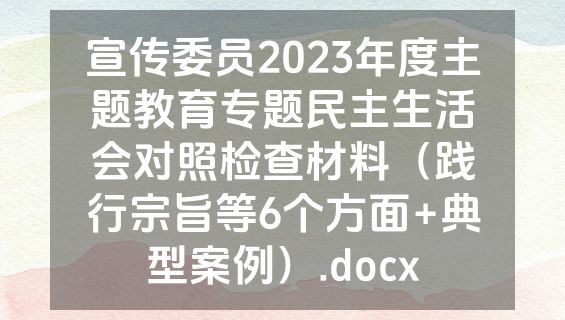 宣传委员2023年度主题教育专题民主生活会对照检查材料（践行宗旨等6个方面+典型案例）.docx