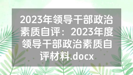 2023年领导干部政治素质自评：2023年度领导干部政治素质自评材料.docx