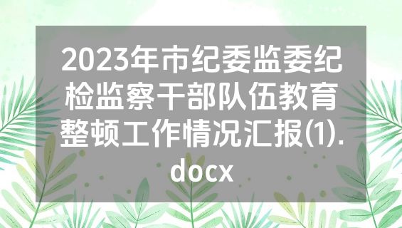 2023年市纪委监委纪检监察干部队伍教育整顿工作情况汇报(1).docx