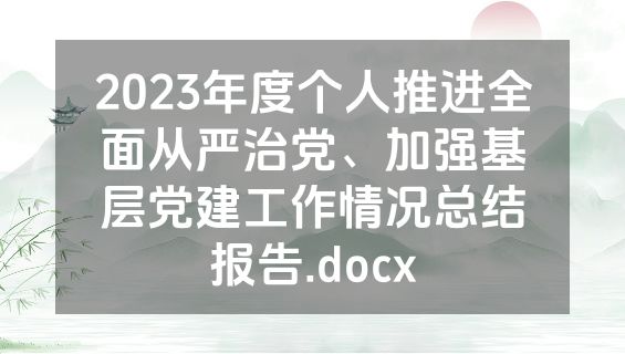2023年度个人推进全面从严治党、加强基层党建工作情况总结报告.docx
