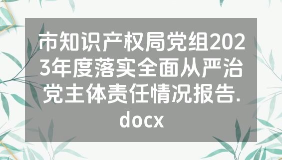 市知识产权局党组2023年度落实全面从严治党主体责任情况报告.docx