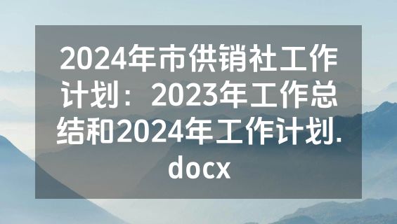 2024年市供销社工作计划：2023年工作总结和2024年工作计划.docx