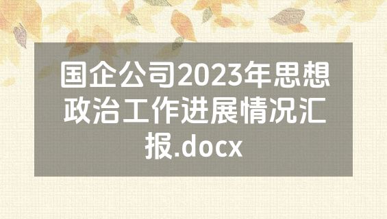 国企公司2023年思想政治工作进展情况汇报.docx