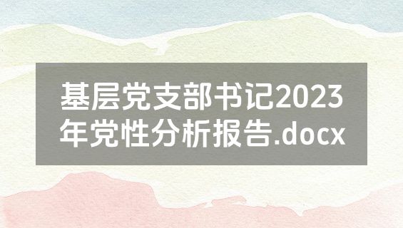 基层党支部书记2023年党性分析报告.docx