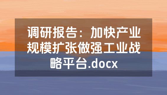 调研报告：加快产业规模扩张做强工业战略平台.docx