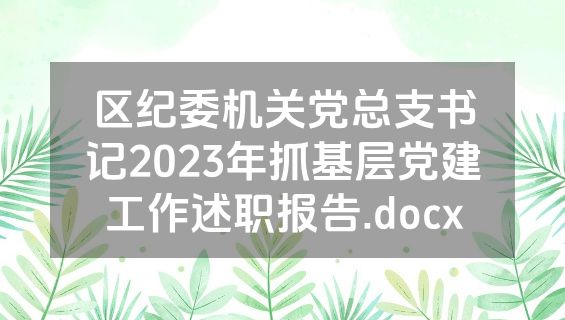 区纪委机关党总支书记2023年抓基层党建工作述职报告.docx