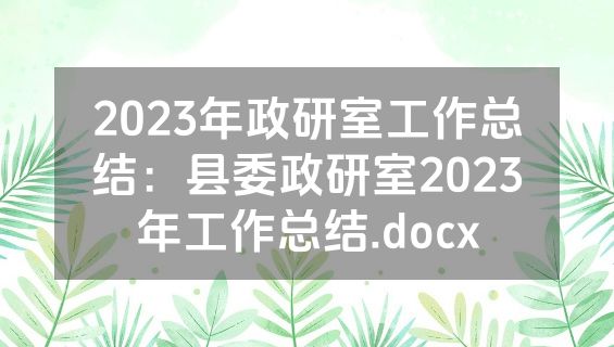 2023年政研室工作总结：县委政研室2023年工作总结.docx