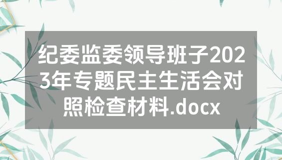 纪委监委领导班子2023年专题民主生活会对照检查材料.docx