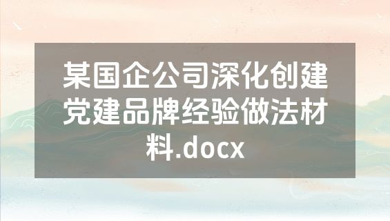 某国企公司深化创建党建品牌经验做法材料.docx