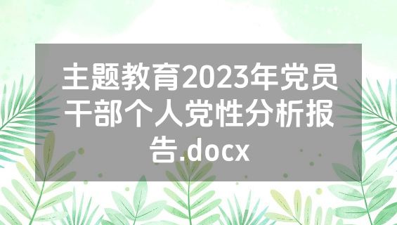 主题教育2023年党员干部个人党性分析报告.docx