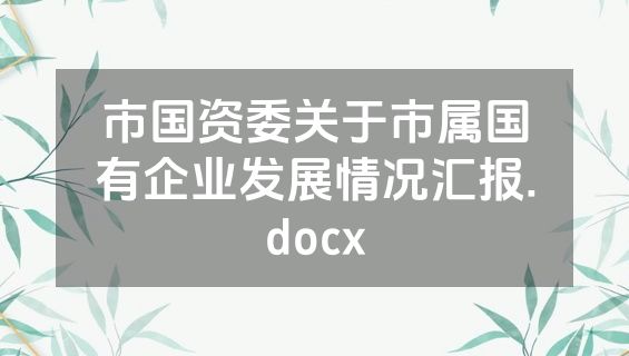市国资委关于市属国有企业发展情况汇报.docx