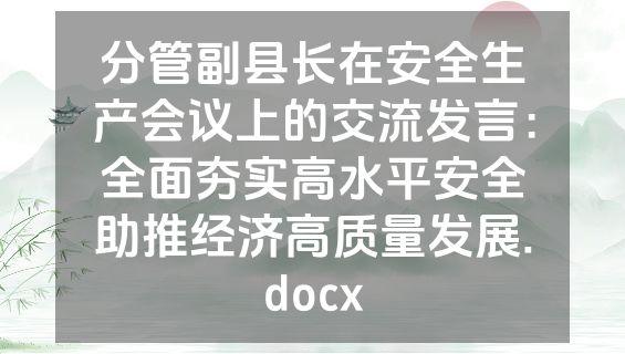 分管副县长在安全生产会议上的交流发言：全面夯实高水平安全助推经济高质量发展.docx