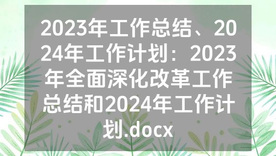 2023年工作总结、2024年工作计划：2023年全面深化改革工作总结和2024年工作计划.docx