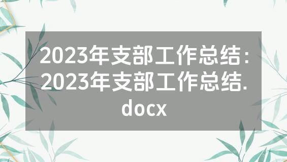2023年支部工作总结：2023年支部工作总结.docx