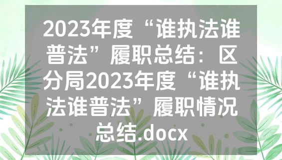 2023年度“谁执法谁普法”履职总结：区分局2023年度“谁执法谁普法”履职情况总结.docx