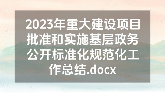 2023年重大建设项目批准和实施基层政务公开标准化规范化工作总结.docx