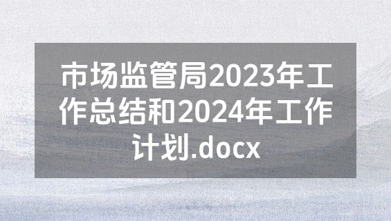 市场监管局2023年工作总结和2024年工作计划.docx