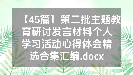 【45篇】第二批主题教育研讨发言材料个人学习活动心得体会精选合集汇编.docx