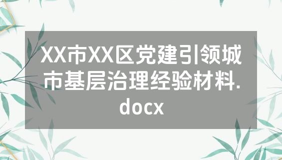 XX市XX区党建引领城市基层治理经验材料.docx