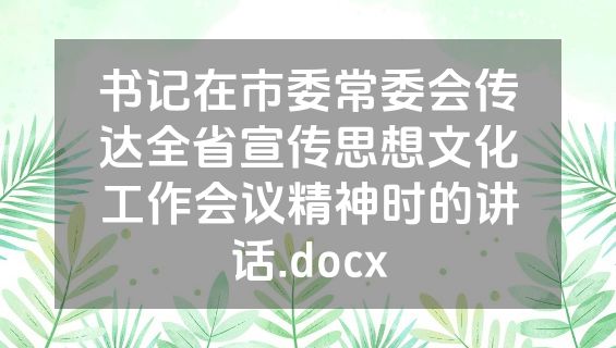书记在市委常委会传达全省宣传思想文化工作会议精神时的讲话.docx