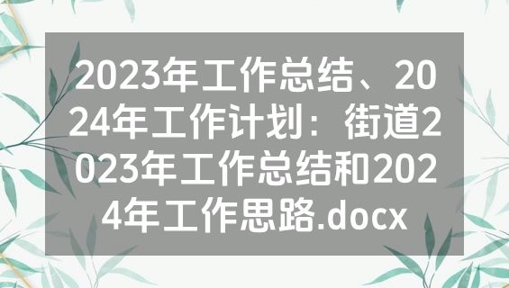 2023年工作总结、2024年工作计划：街道2023年工作总结和2024年工作思路.docx