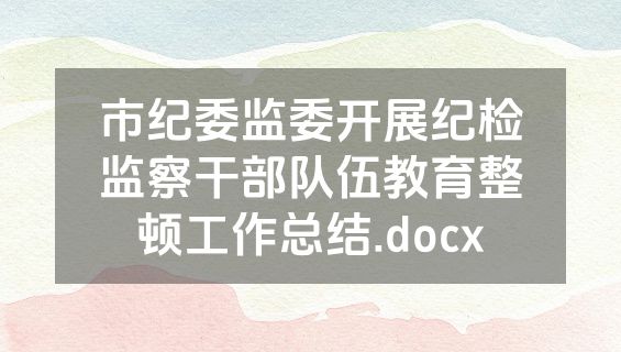 市纪委监委开展纪检监察干部队伍教育整顿工作总结.docx