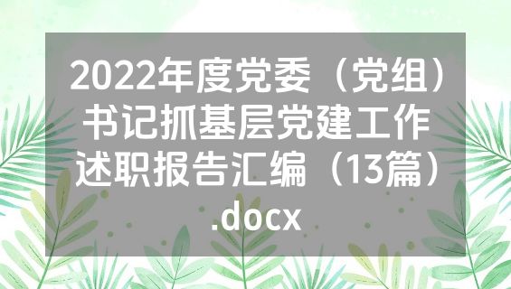 2022年度党委（党组）书记抓基层党建工作述职报告汇编（13篇）.docx