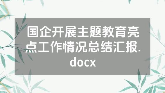 国企开展主题教育亮点工作情况总结汇报.docx