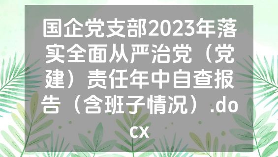 国企党支部2023年落实全面从严治党（党建）责任年中自查报告（含班子情况）.docx