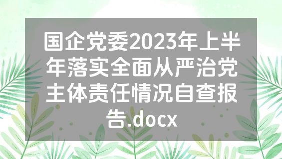 国企党委2023年上半年落实全面从严治党主体责任情况自查报告.docx
