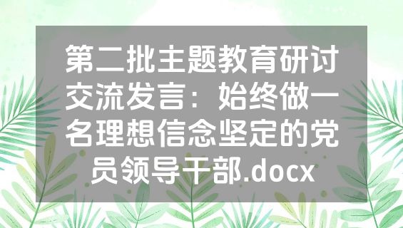 第二批主题教育研讨交流发言：始终做一名理想信念坚定的党员领导干部.docx