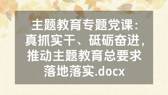 主题教育专题党课：真抓实干、砥砺奋进，推动主题教育总要求落地落实.docx