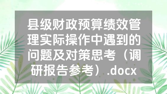 县级财政预算绩效管理实际操作中遇到的问题及对策思考（调研报告参考）.docx