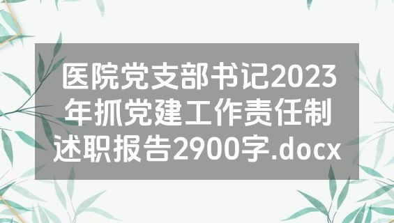 医院党支部书记2023年抓党建工作责任制述职报告2900字.docx