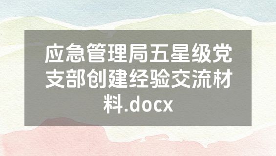 应急管理局五星级党支部创建经验交流材料.docx
