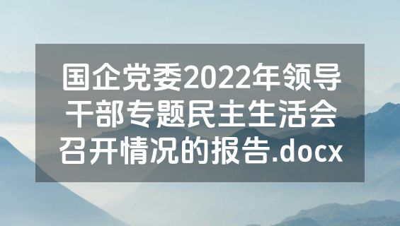 国企党委2022年领导干部专题民主生活会召开情况的报告.docx
