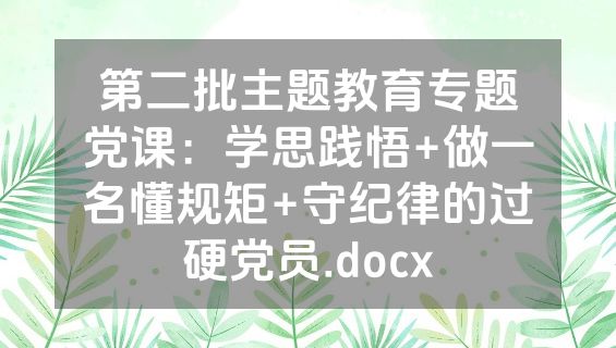 第二批主题教育专题党课：学思践悟+做一名懂规矩+守纪律的过硬党员.docx