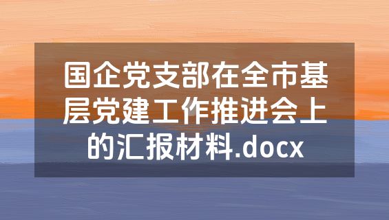 国企党支部在全市基层党建工作推进会上的汇报材料.docx