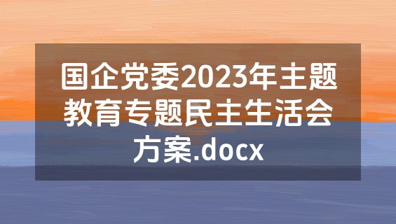 国企党委2023年主题教育专题民主生活会方案.docx