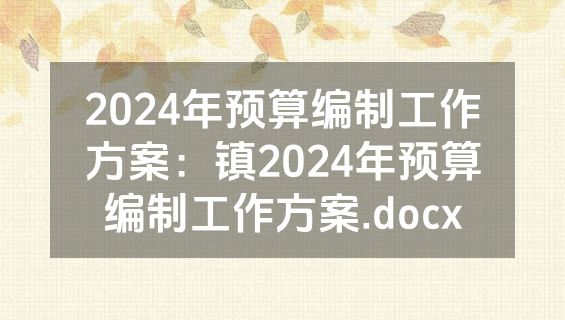 2024年预算编制工作方案：镇2024年预算编制工作方案.docx