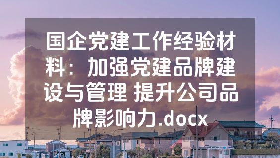 国企党建工作经验材料：加强党建品牌建设与管理 提升公司品牌影响力.docx