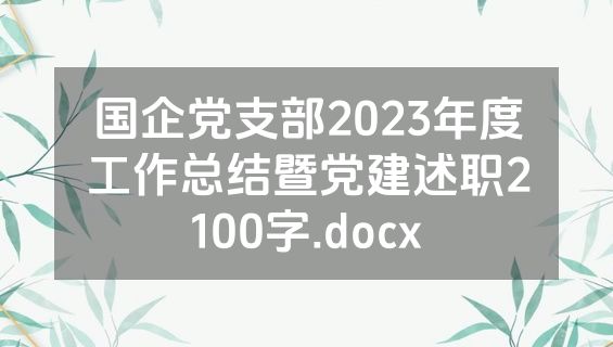 国企党支部2023年度工作总结暨党建述职2100字.docx