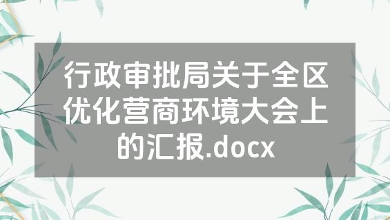 行政审批局关于全区优化营商环境大会上的汇报.docx