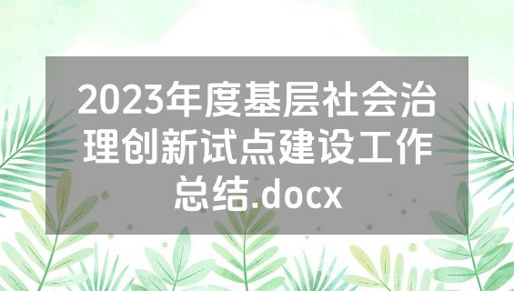 2023年度基层社会治理创新试点建设工作总结.docx