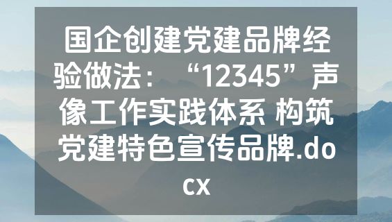 国企创建党建品牌经验做法：“12345”声像工作实践体系 构筑党建特色宣传品牌.docx