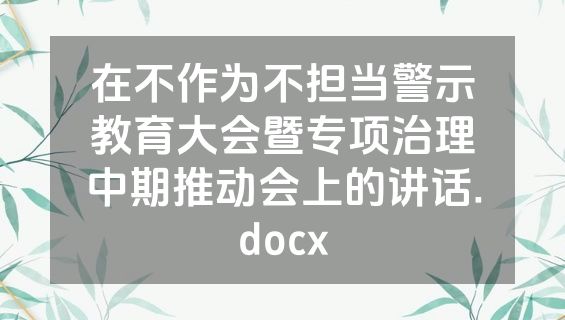 在不作为不担当警示教育大会暨专项治理中期推动会上的讲话.docx