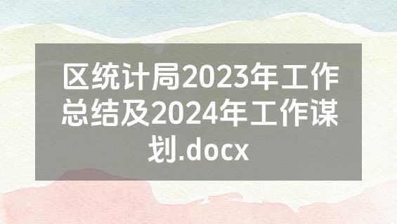 区统计局2023年工作总结及2024年工作谋划.docx