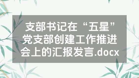 支部书记在“五星”党支部创建工作推进会上的汇报发言.docx
